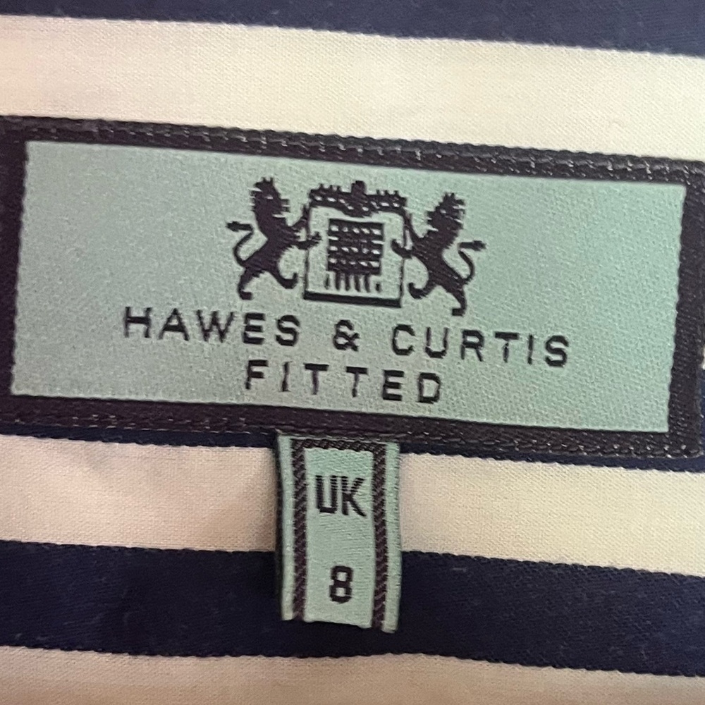 Striped Navy and White Men's Button-Down Shirt -Hawes & Curtis fitted - Picture 2 of 6